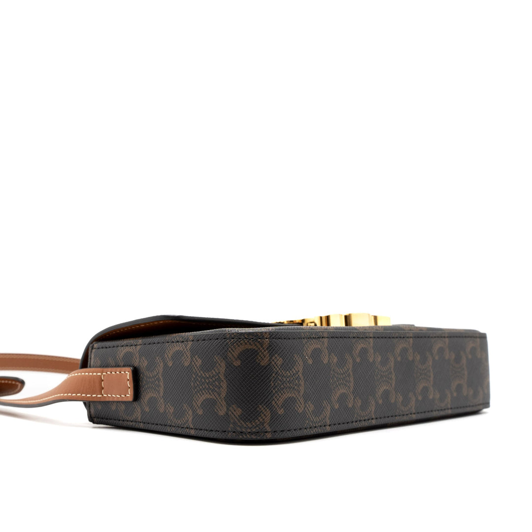 Top Quality Celine Triomphe Shoulder Bag Calfskin/Triomphe Canvas Brown/Multicolour