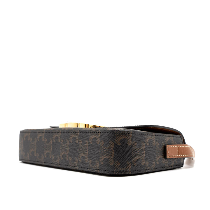 Top Quality Celine Triomphe Shoulder Bag Calfskin/Triomphe Canvas Brown/Multicolour