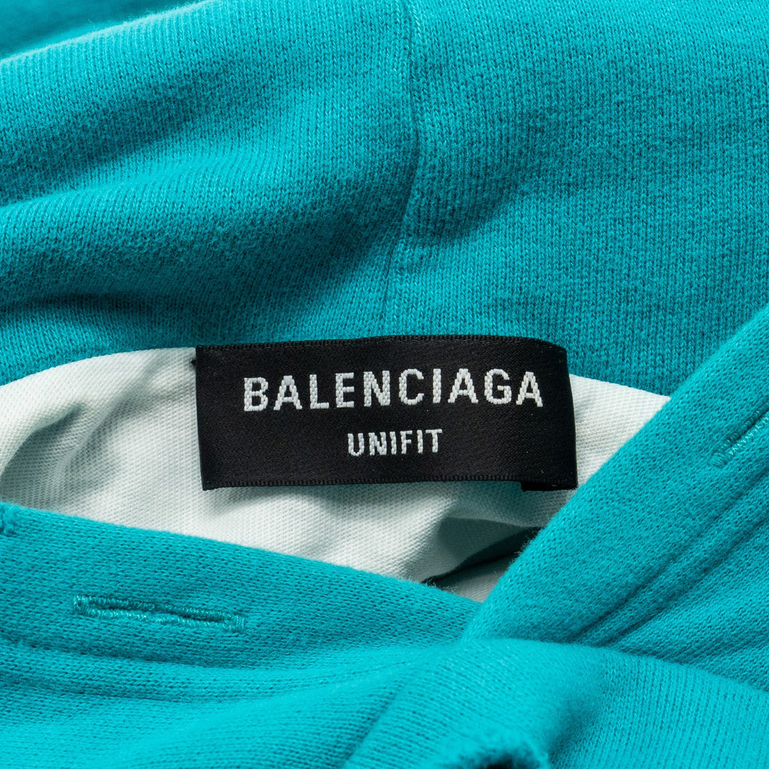 Top Quality Balenciaga size XS ripped oversized logo hoodie blue