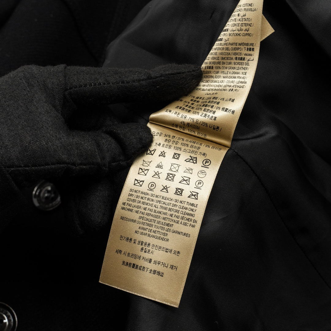 Burberry Size IT40 Pea Double Breasted Belted-Waist Coat Virgin Wool Black