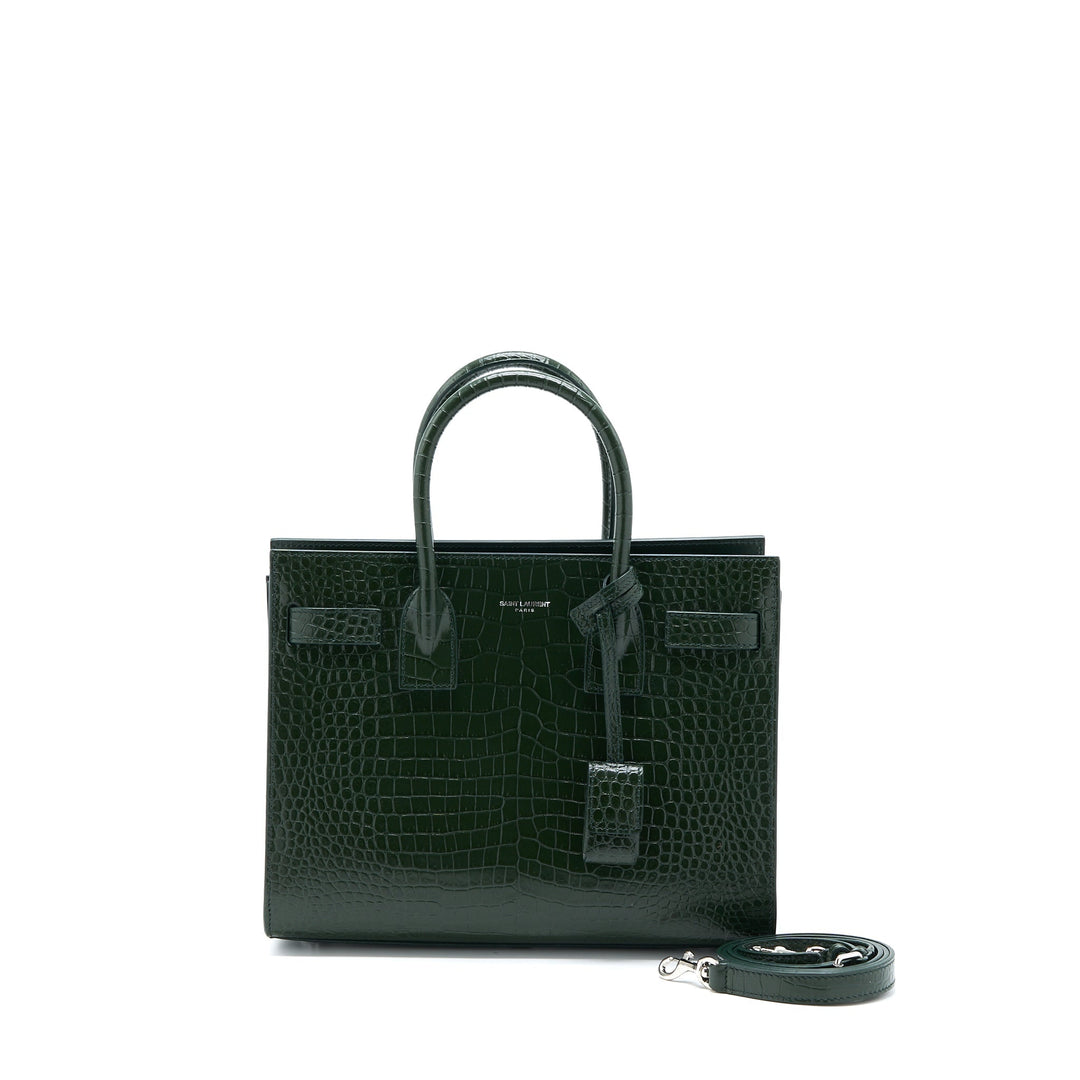 Saint Laurent Baby Sac De Jour Croc Embossed Dark Green SHW