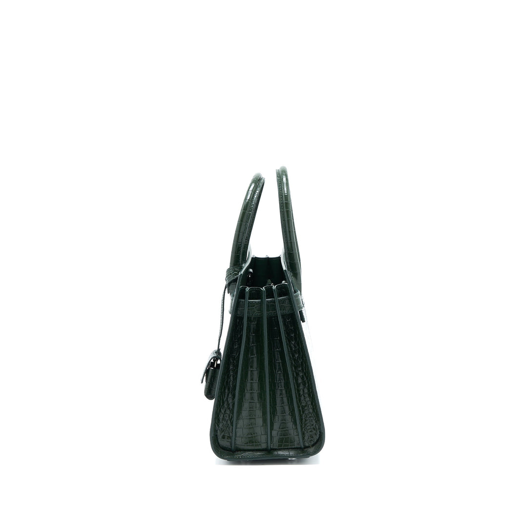 Saint Laurent Baby Sac De Jour Croc Embossed Dark Green SHW