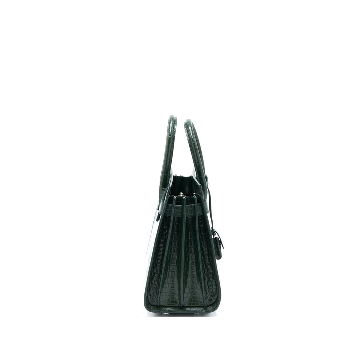 Saint Laurent Baby Sac De Jour Croc Embossed Dark Green SHW