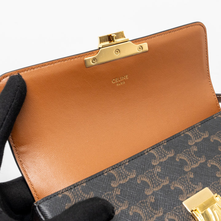 Celine Triomphe Shouder Bag Triomphe Canvas / Calfskin Tan