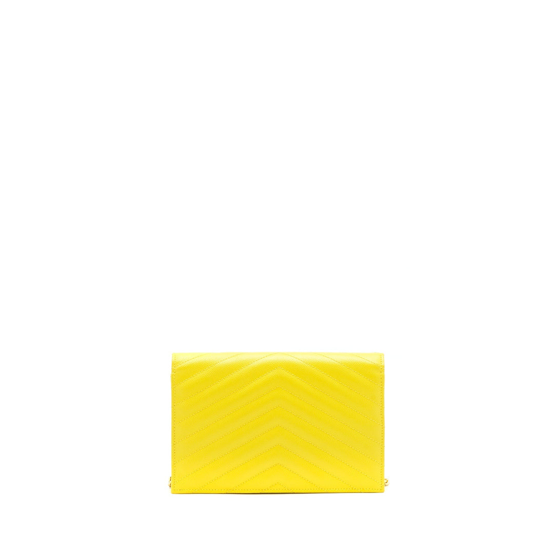 Saint Laurent /ysl Envelope Wallet on chain Grained Calfskin Yellow GHW