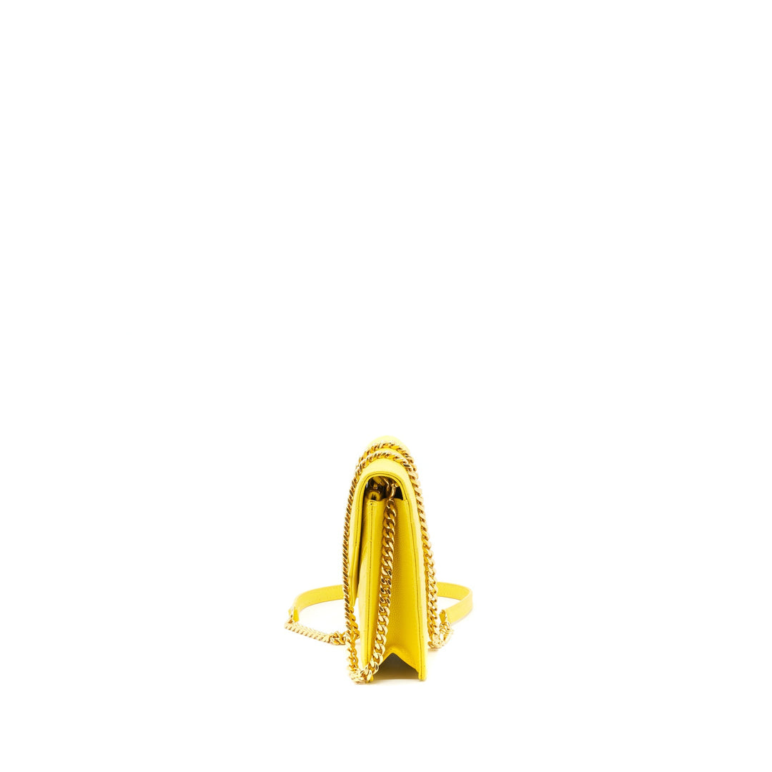 Saint Laurent /ysl Envelope Wallet on chain Grained Calfskin Yellow GHW