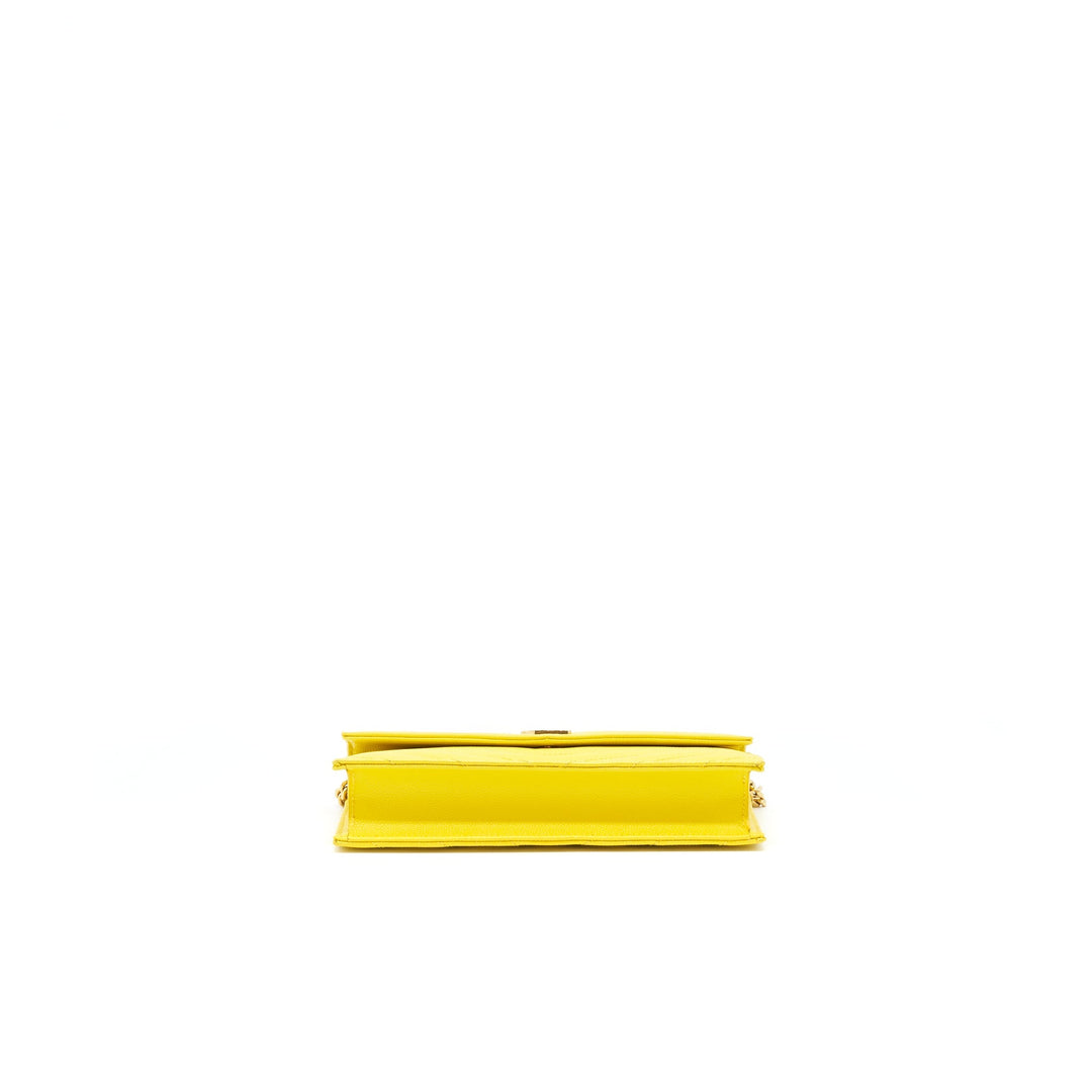 Saint Laurent /ysl Envelope Wallet on chain Grained Calfskin Yellow GHW