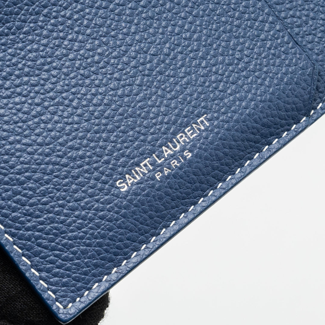 Saint laurent Paris fragments zipped card case calfskin blue SHW