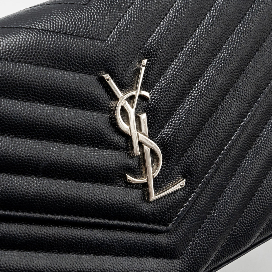 SAINT LAURENT ENVELOP CHAIN BAG GRAINED CALFSKIN BLACK SHW