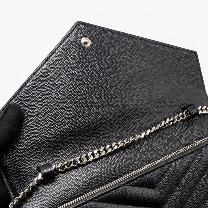 SAINT LAURENT ENVELOP CHAIN BAG GRAINED CALFSKIN BLACK SHW