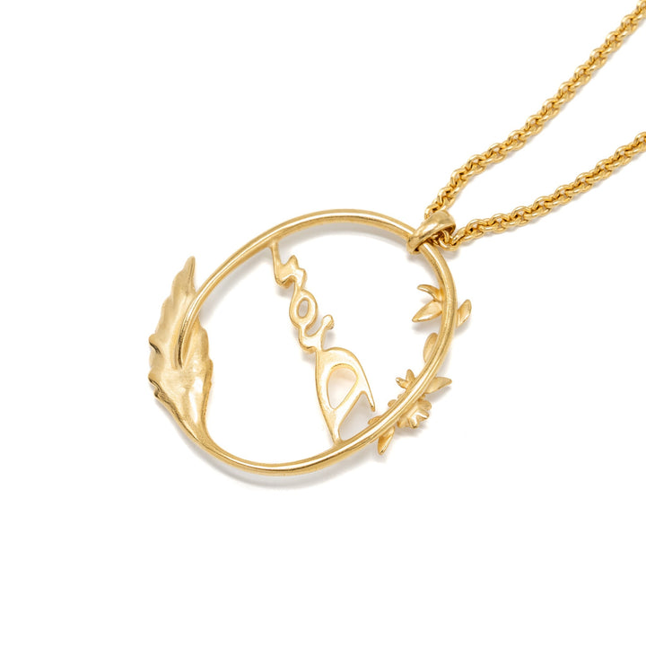 Top quality Dior Flora and Wing Circle Pendant Necklace Gold Tone