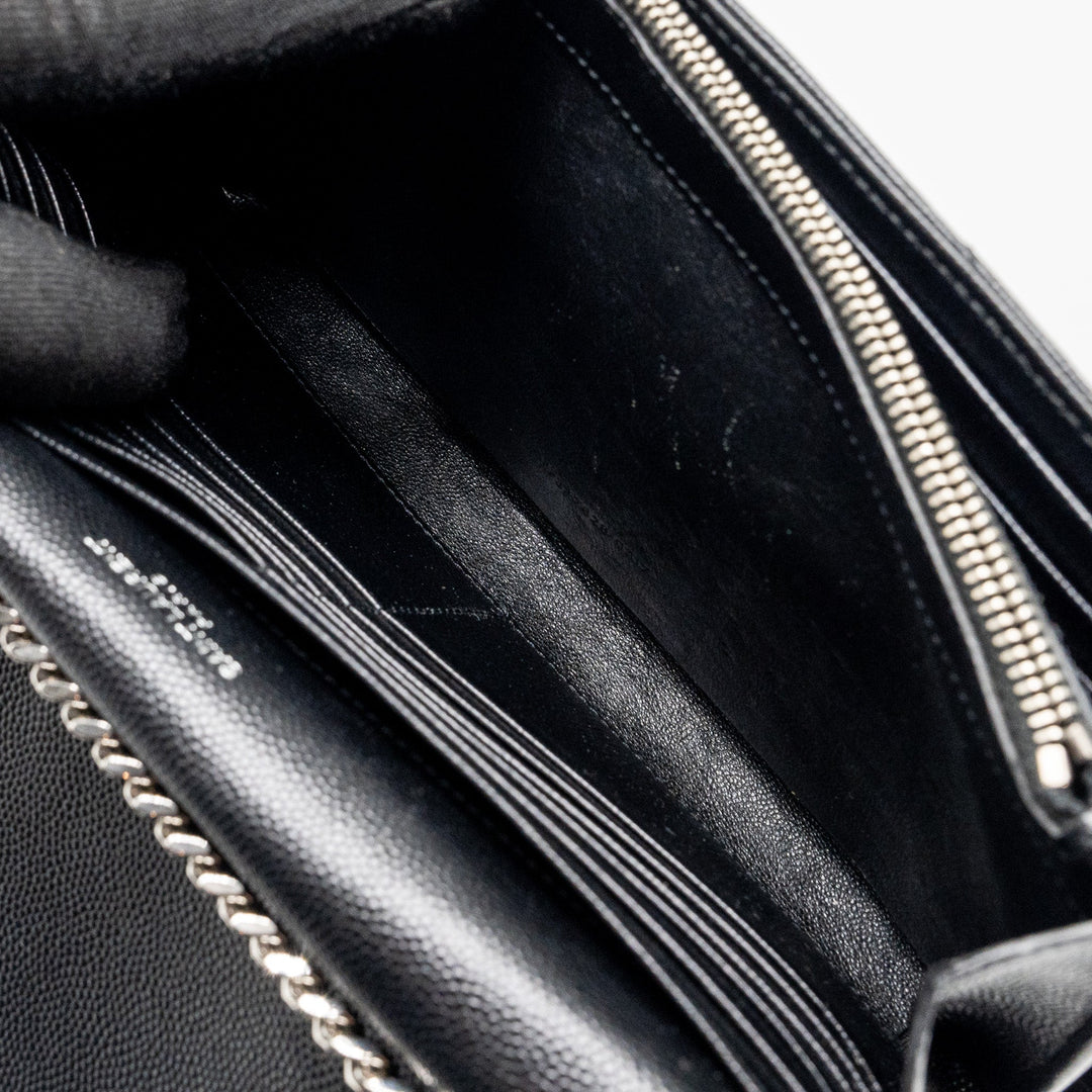SAINT LAURENT ENVELOP CHAIN BAG GRAINED CALFSKIN BLACK SHW