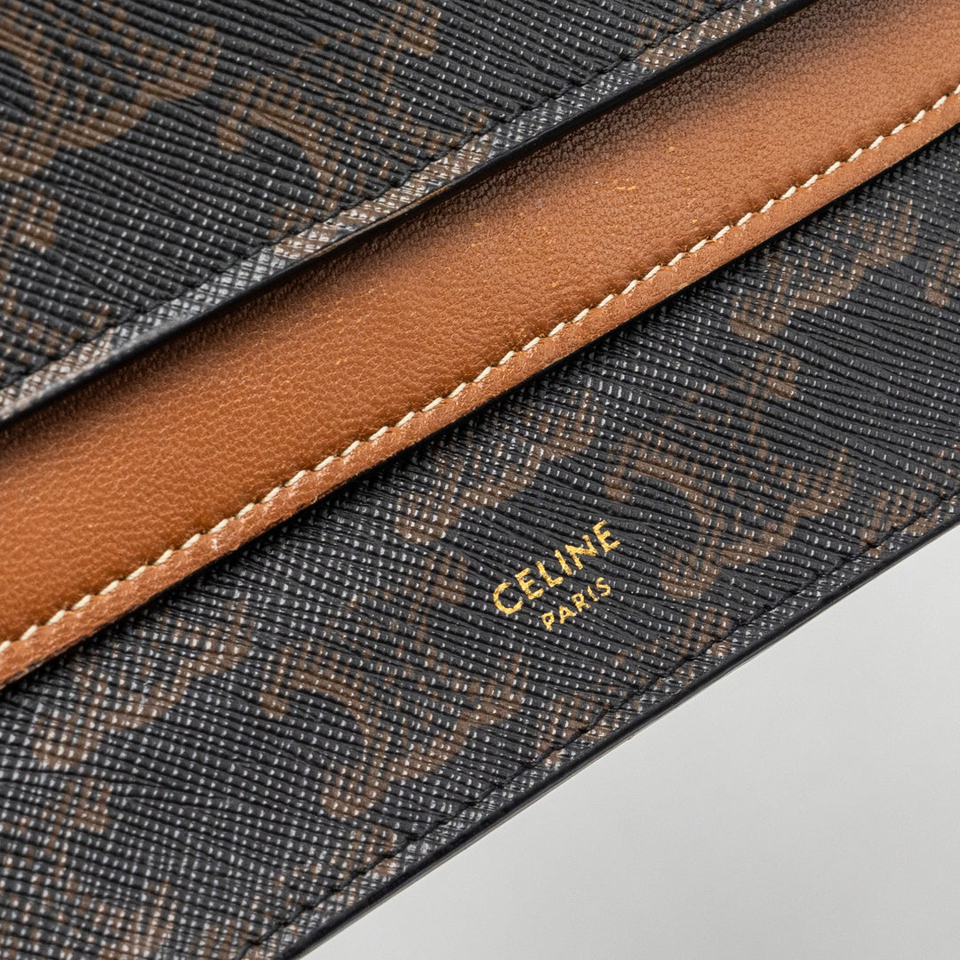 Top Quality Celine Wallet on strap Triomphe Canvas / Smooth Lambskin Tan