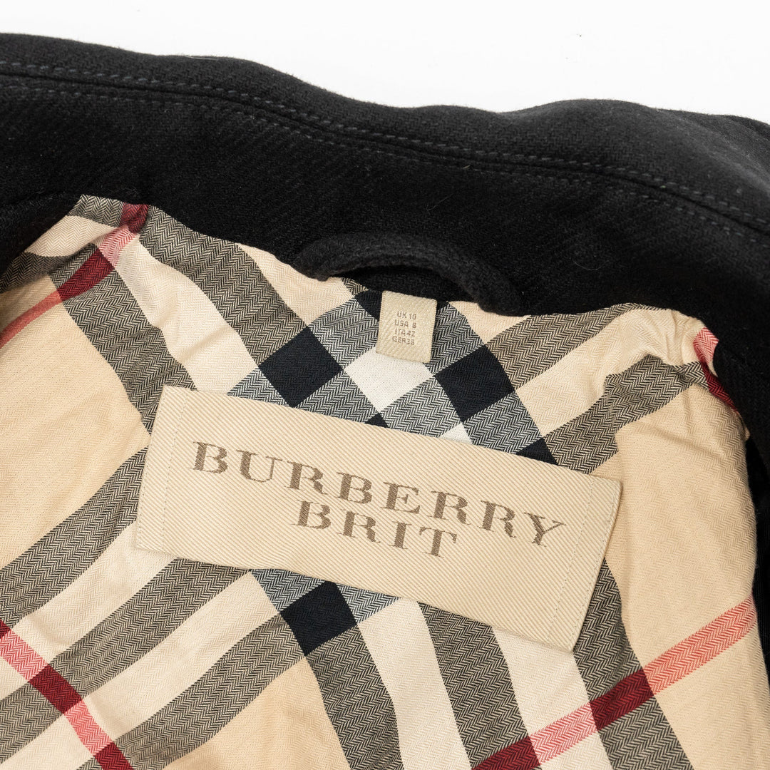 Burberry Size UK 10 Double Breasted Belted-Waist Coat Virgin Wool Black
