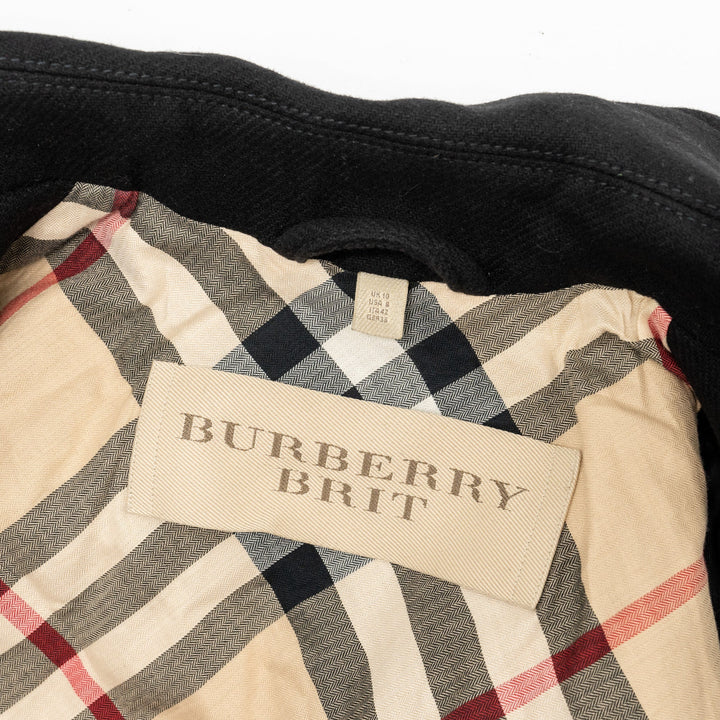 Burberry Size UK 10 Double Breasted Belted-Waist Coat Virgin Wool Black
