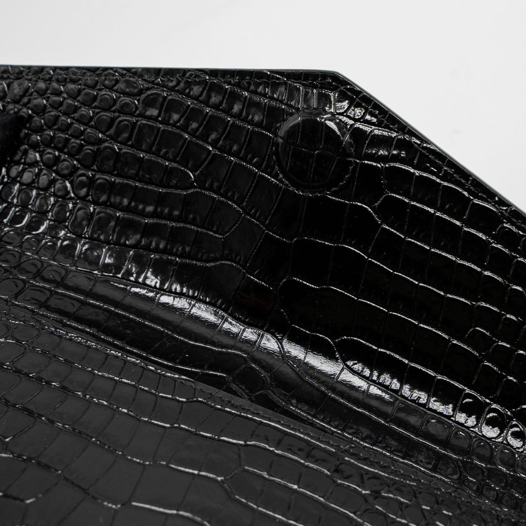 Saint Laurent/YSL Uptown Pouch Croc-Embossed Calfskin Black SHW