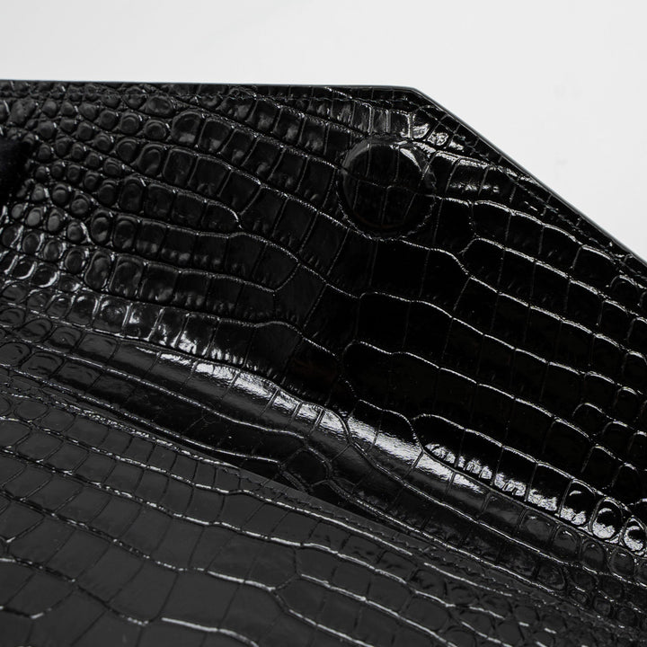 Saint Laurent/YSL Uptown Pouch Croc-Embossed Calfskin Black SHW