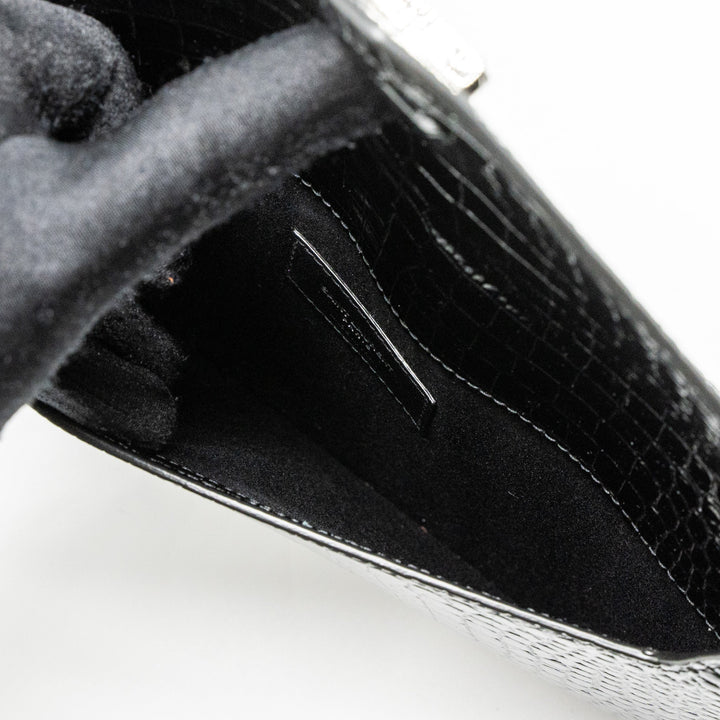 Saint Laurent/YSL Uptown Pouch Croc-Embossed Calfskin Black SHW