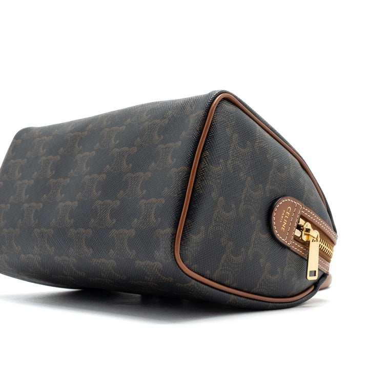 Top Quality Celine Small Boston Bag Triomphe Canvas/Calfskin Tan
