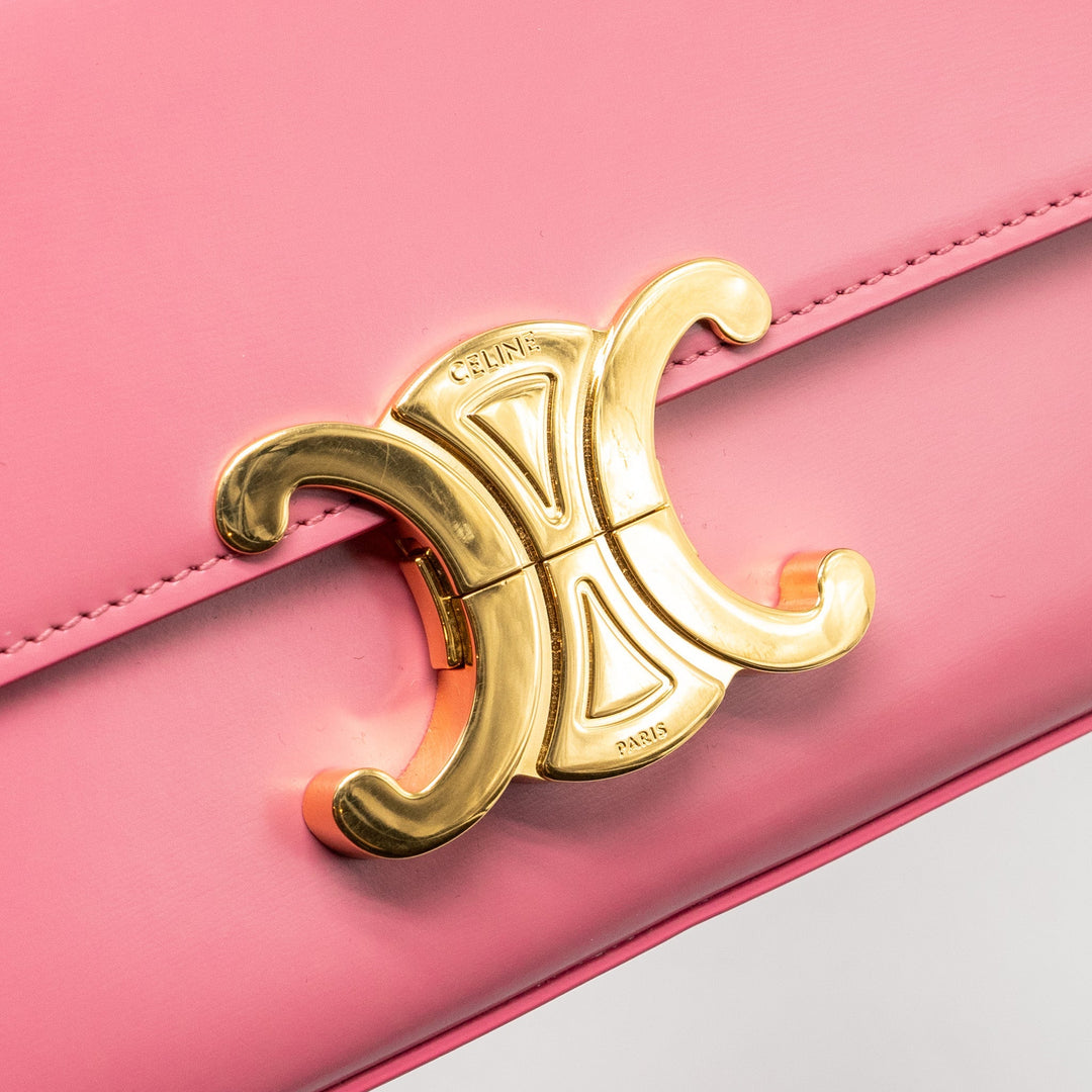 Top Quality Celine Triomphe Shoulder Bag Shiny Calfskin Flamingo