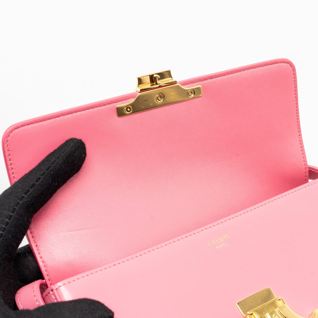 Top Quality Celine Triomphe Shoulder Bag Shiny Calfskin Flamingo