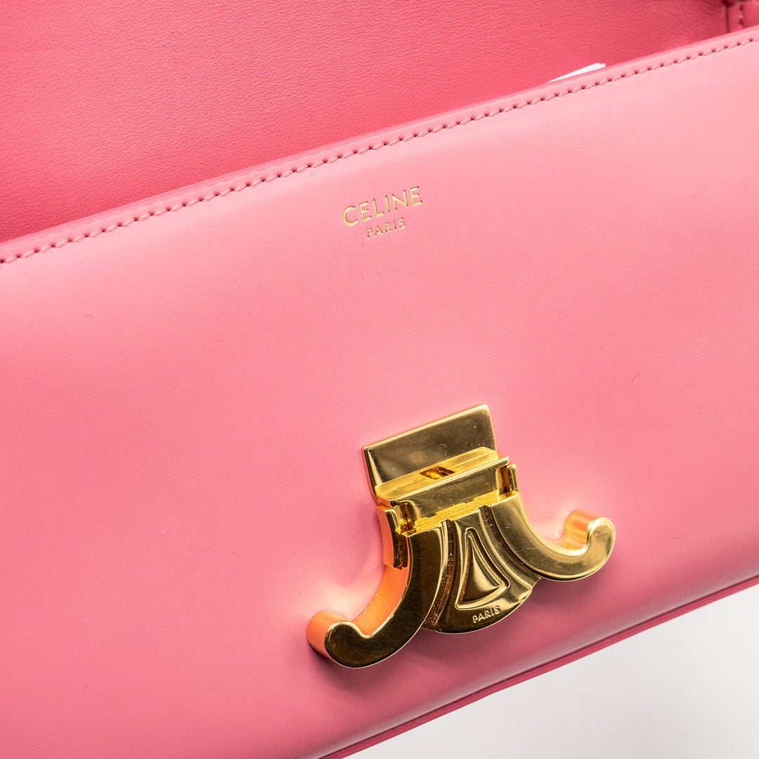 Top Quality Celine Triomphe Shoulder Bag Shiny Calfskin Flamingo