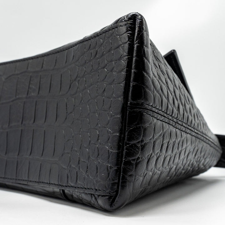 Top Quality Balenciaga Limited Edition Downtown Small Shoulder Bag Croc-Embossed Calfskin Black with Black Hardware