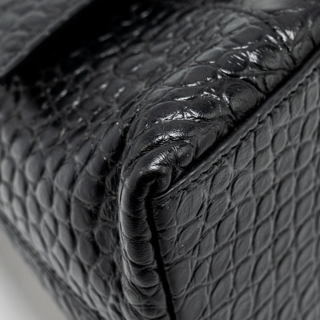 Top Quality Balenciaga Limited Edition Downtown Small Shoulder Bag Croc-Embossed Calfskin Black with Black Hardware