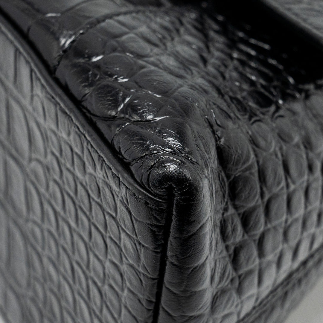 Top Quality Balenciaga Limited Edition Downtown Small Shoulder Bag Croc-Embossed Calfskin Black with Black Hardware