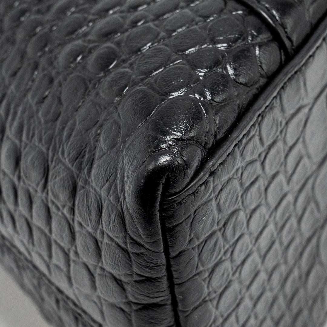 Top Quality Balenciaga Limited Edition Downtown Small Shoulder Bag Croc-Embossed Calfskin Black with Black Hardware