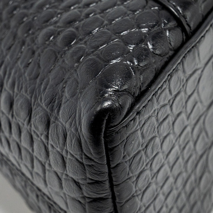 Top Quality Balenciaga Limited Edition Downtown Small Shoulder Bag Croc-Embossed Calfskin Black with Black Hardware