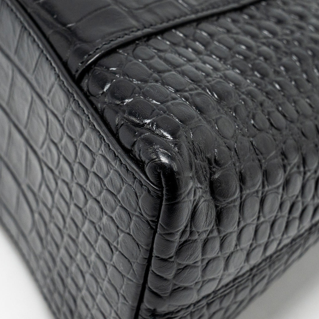 Top Quality Balenciaga Limited Edition Downtown Small Shoulder Bag Croc-Embossed Calfskin Black with Black Hardware