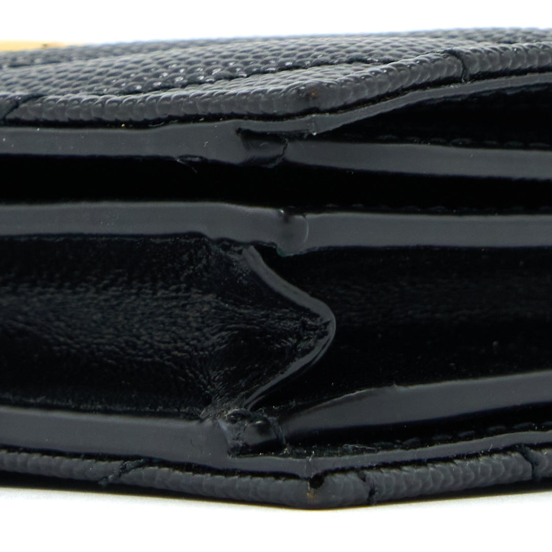 Saint Laurent / YSL Pebbled Logo Plaque Cardholder Grained Calfskin Black GHW