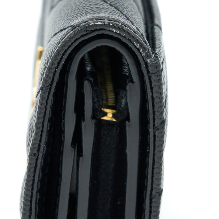 Saint Laurent / YSL Pebbled Logo Plaque Cardholder Grained Calfskin Black GHW