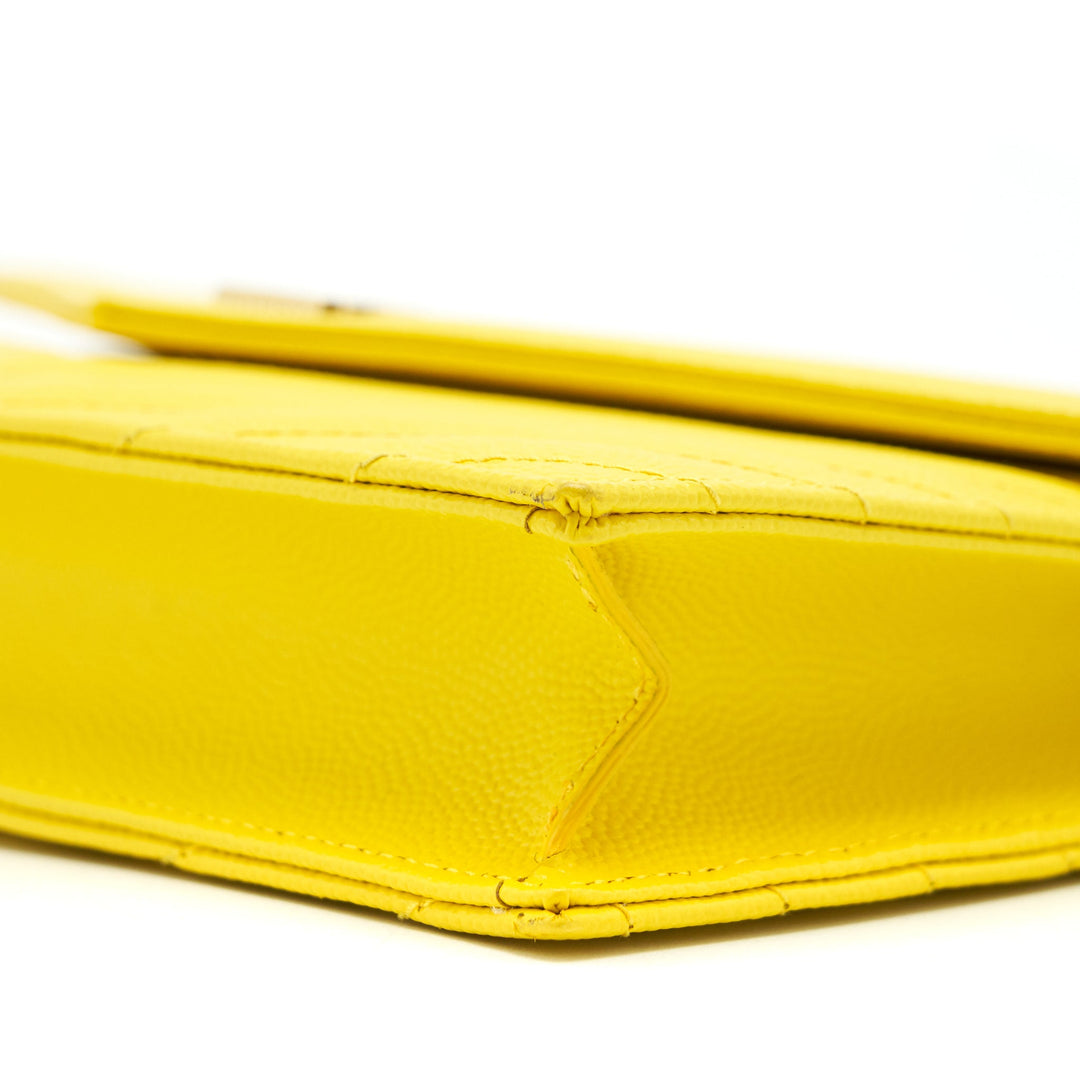 Saint Laurent /ysl Envelope Wallet on chain Grained Calfskin Yellow GHW