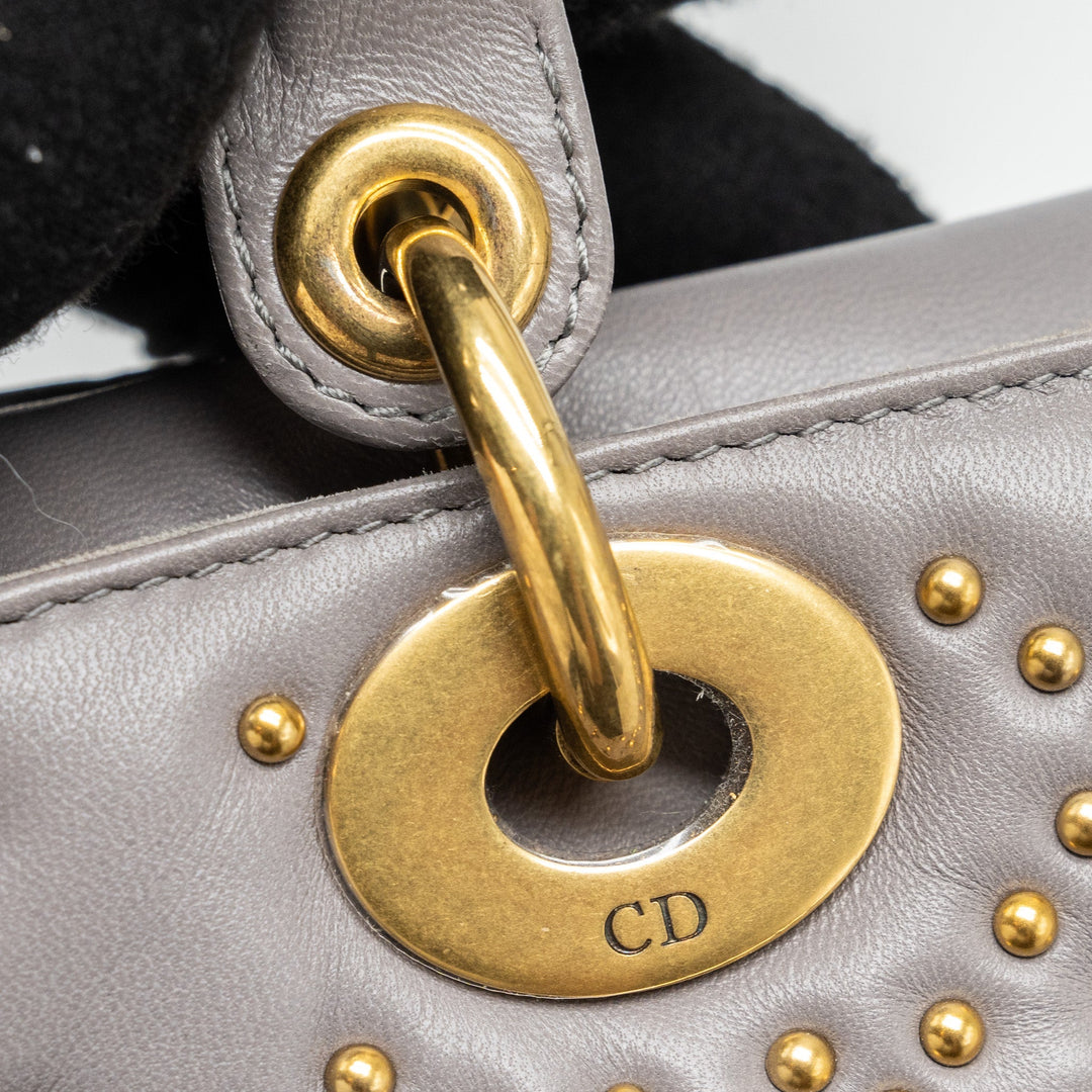 Top quality Dior Small Supple Lady Top quality Dior Studded Calfskin Grey