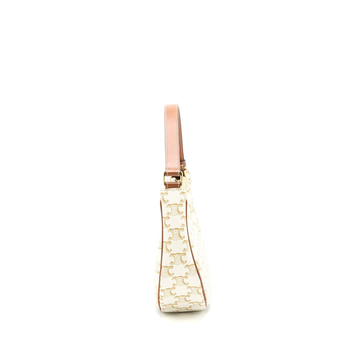 Celine Ava Bag In Triomphe Canvas And Calfskin White