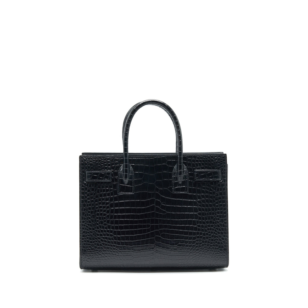 Saint Laurent Sac De Jour Baby in Croc embossed leather Black SHW