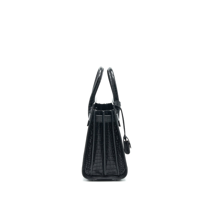 Saint Laurent Sac De Jour Baby in Croc embossed leather Black SHW
