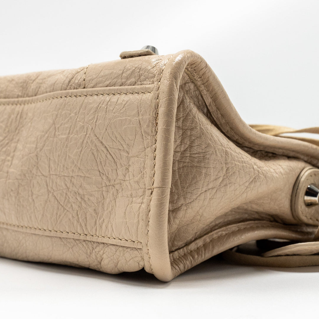 Top Quality Balenciaga Mini City Bag Calfskin Beige SHW