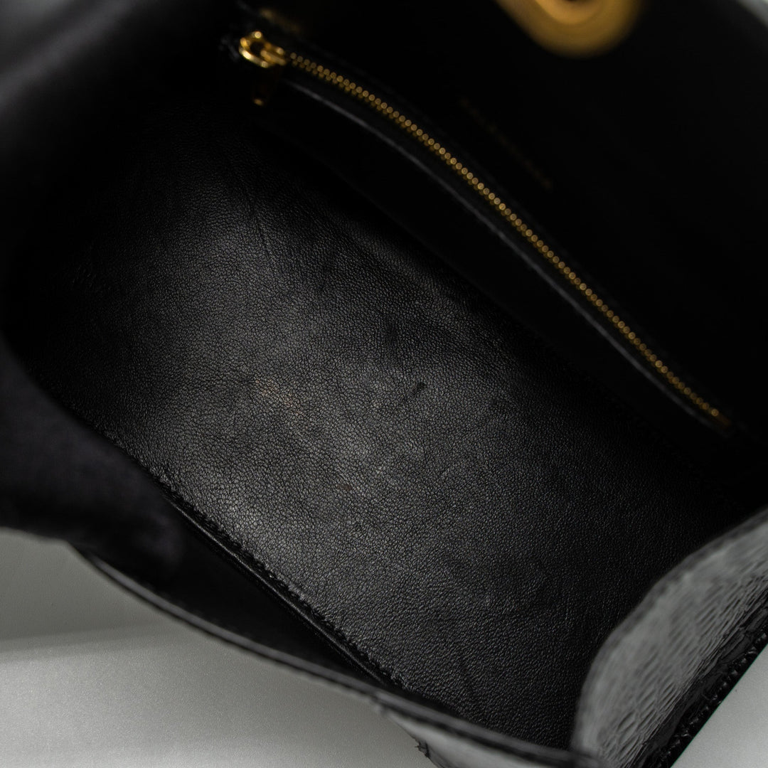 Top Quality Balenciaga Small Hourglass Bag Croc-Embossed Calfskin Black GHW