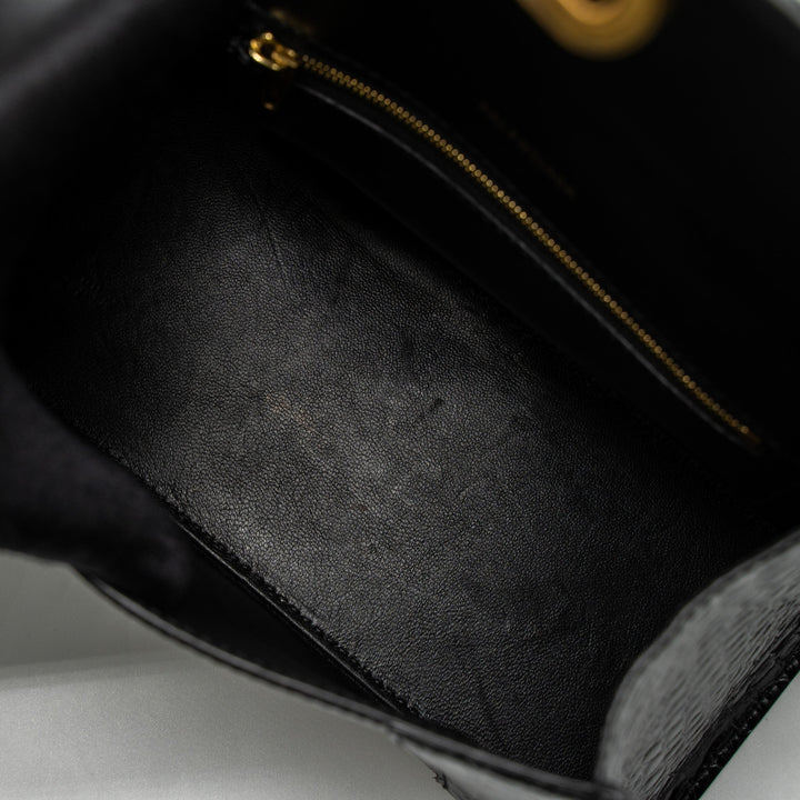 Top Quality Balenciaga Small Hourglass Bag Croc-Embossed Calfskin Black GHW