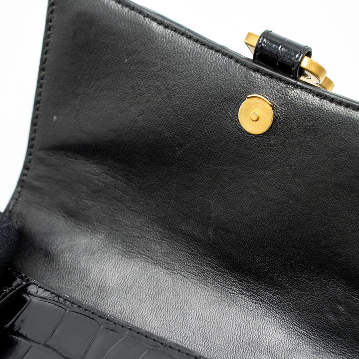 Top Quality Balenciaga Small Hourglass Bag Croc-Embossed Calfskin Black GHW