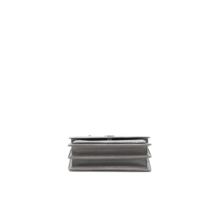 Saint Laurent Medium Sunset Chain Bag Croc Embossed Calfskin Grey SHW