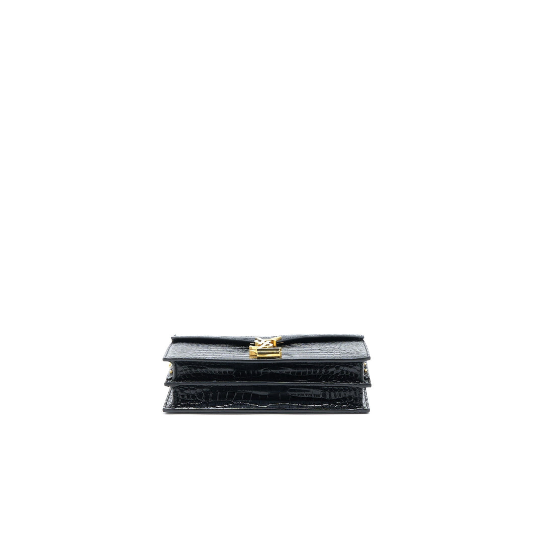 Saint Laurent Cassandra Chain Bag Croc Embossed Leather Black GHW