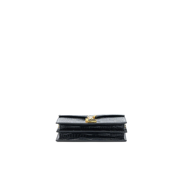 Saint Laurent Cassandra Chain Bag Croc Embossed Leather Black GHW