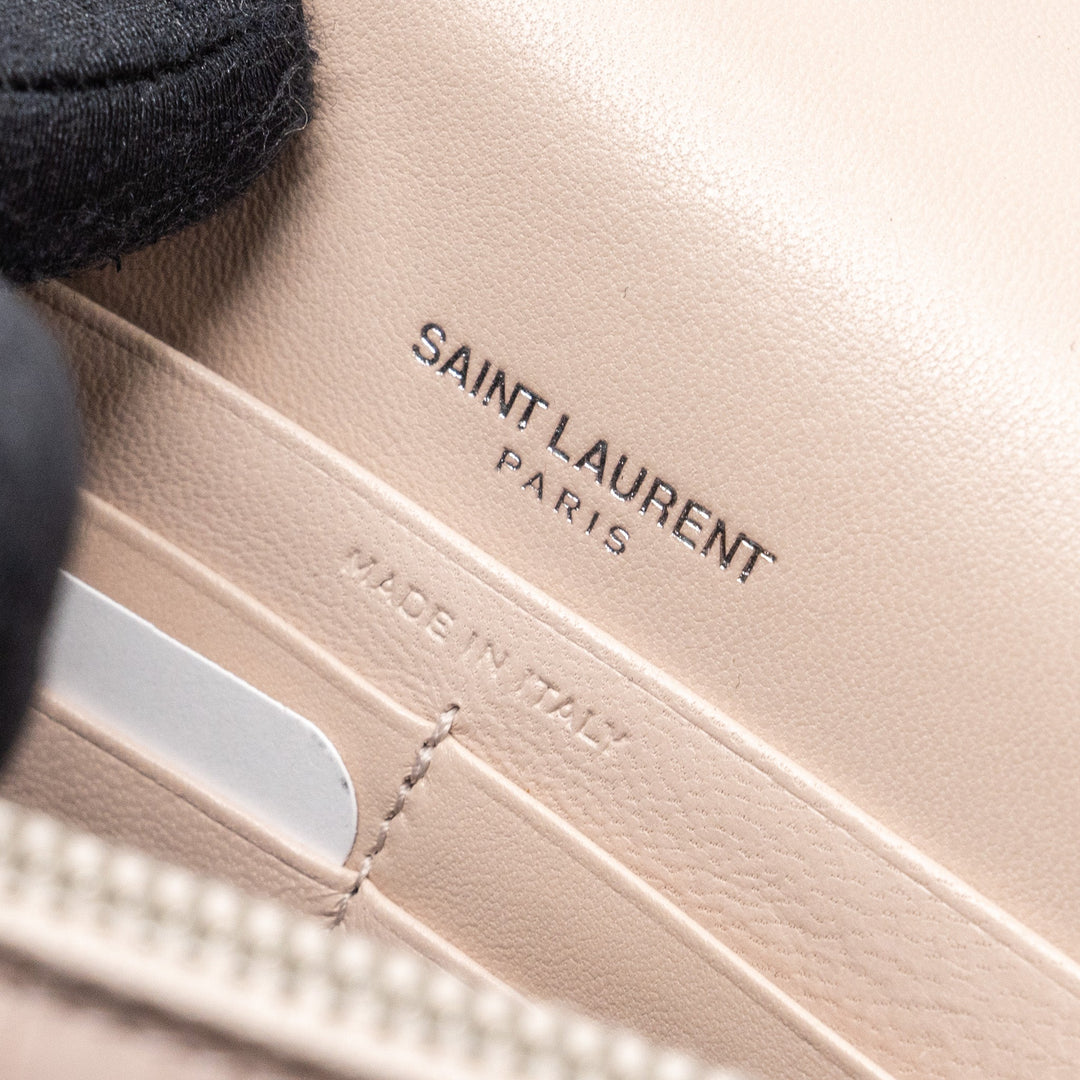 Saint Laurent Kate Wallet On Chain Croc Embossed Leather Light Pink SHW