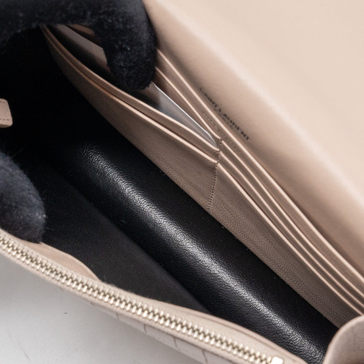 Saint Laurent Kate Wallet On Chain Croc Embossed Leather Light Pink SHW