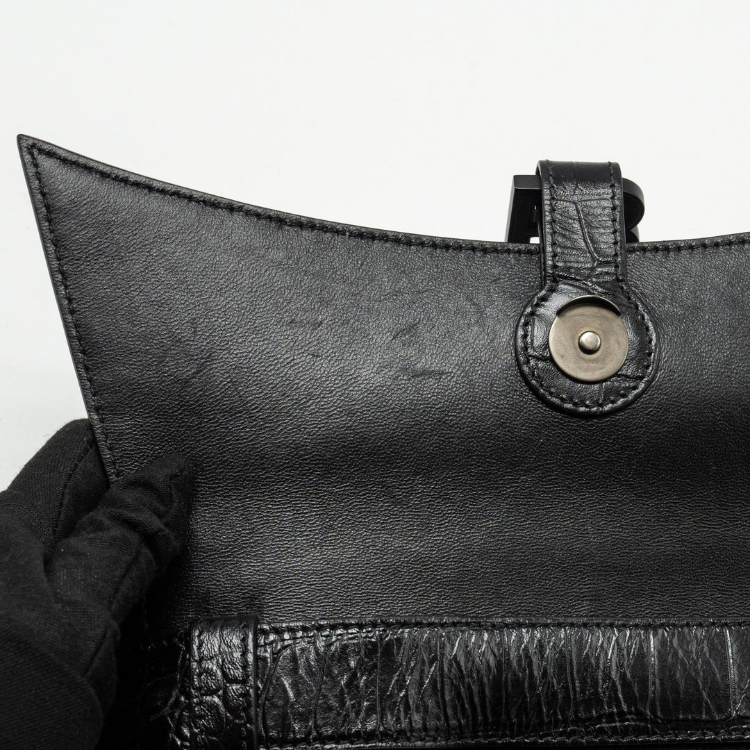 Top Quality Balenciaga Limited Edition Downtown Small Shoulder Bag Croc-Embossed Calfskin Black with Black Hardware