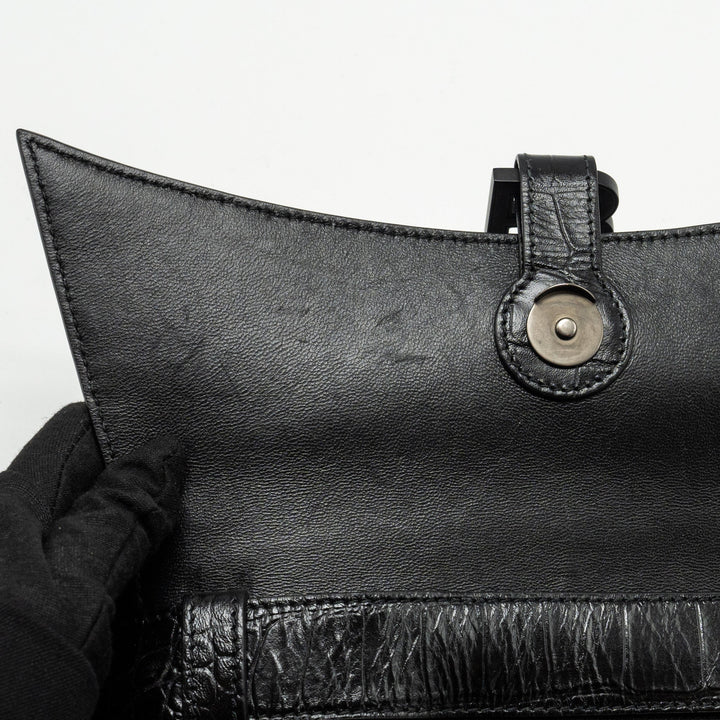 Top Quality Balenciaga Limited Edition Downtown Small Shoulder Bag Croc-Embossed Calfskin Black with Black Hardware